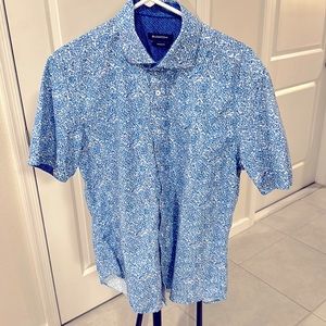 Men’s Bugatchi -  Blue Pattern Short Sleeve Dress Shirt